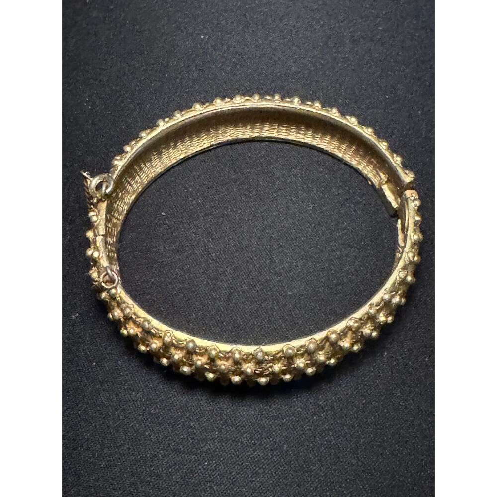 Hattie Carnegie Brushed Dot Textured Gold Tone Hinged Bracelet